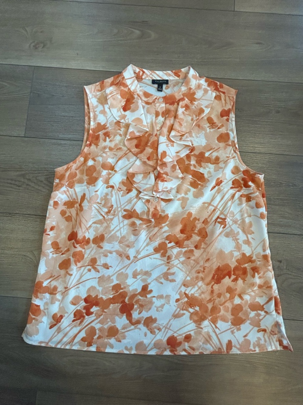 Talbots Peach Floral Ruffle Front Sleeveless Blouse Top 8